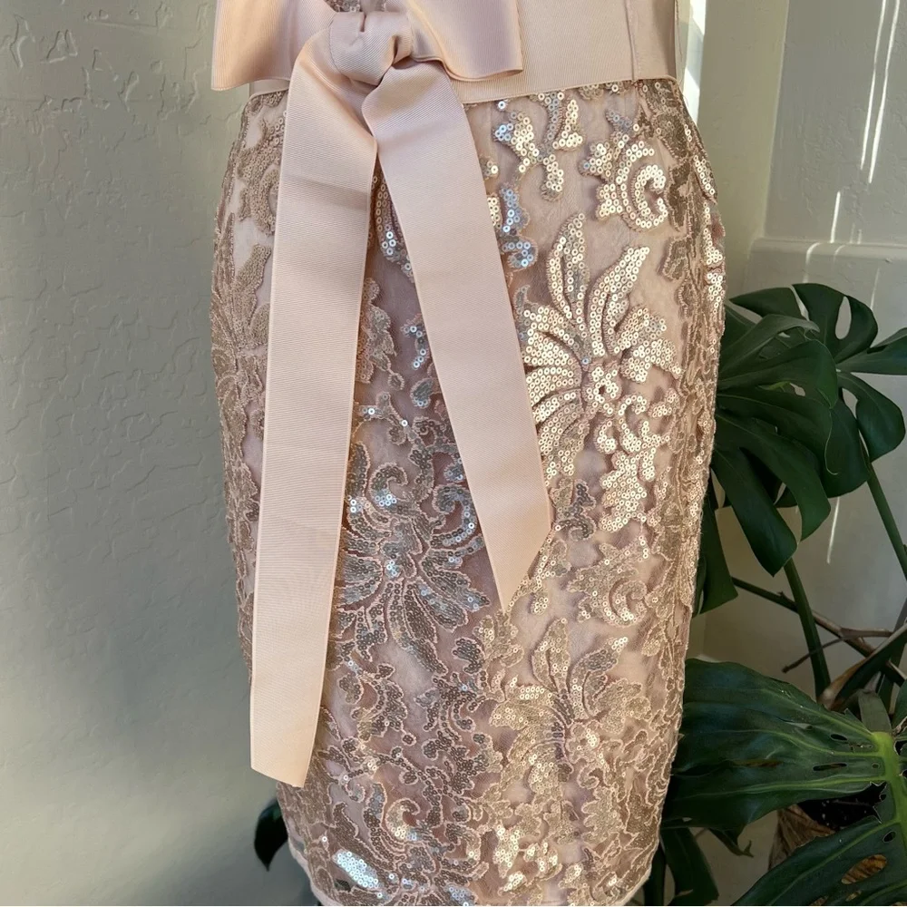 Tadashi Shoji $328 Champagne Sequined One Shoulder Knee Length Dress 12 - Picture 7 of 13